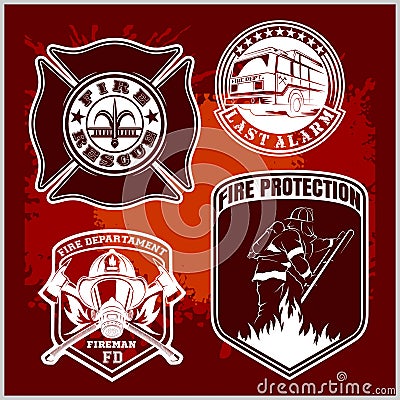 Firemans vector set - t-shirt graphics, fire department, sworn to protect Vector Illustration