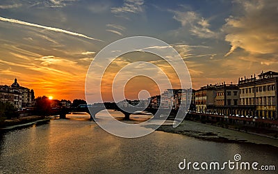 Firenze Italia Florence Italy beautiful sunset Ponte Vecchio famous bridge landmark Stock Photo