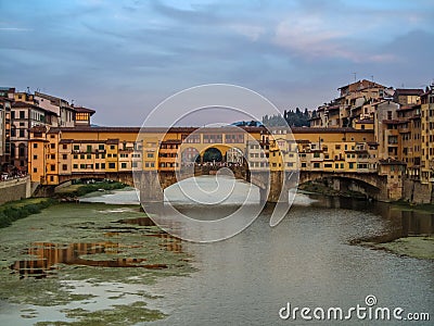 Firenze Italia Florence Italy beautiful sunset Ponte Vecchio famous bridge landmark Stock Photo