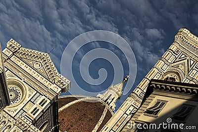 Firenze`s white marble cathedral facade detail, famous landmark in Tuscany, Italy Stock Photo