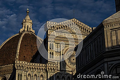 Firenze`s white marble cathedral facade detail, famous landmark in Tuscany, Italy Stock Photo