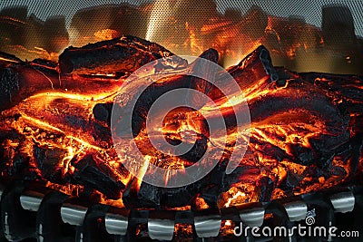 Fireplace with artificial fire. Stock Photo