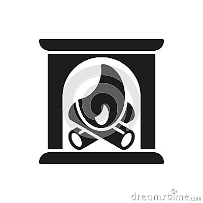 Fireplace black glyph icon on white Vector Illustration