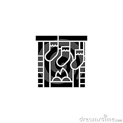 Fireplace black icon concept. Fireplace flat vector symbol, sign, illustration. Vector Illustration