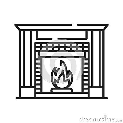 Fireplace black line icon. Structure made of brick, stone or metal designed to contain a fire. Used for the relaxing ambiance Stock Photo