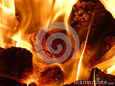 Fireplace - Burning Coal Lumps Stock Photo