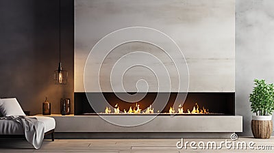 Fireplace with burning wood logs, bright flames Stock Photo