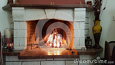 Fireplace fire marble heat winter Stock Photo