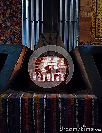 Fireplace Roaring Stock Photo