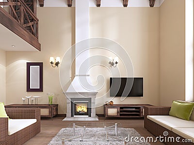 The fireplace in the interior is modern English style Stock Photo