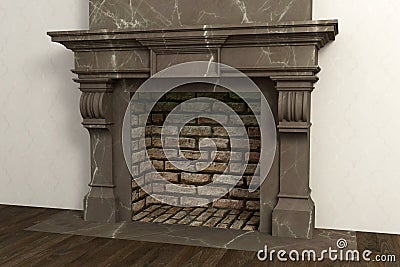 Fireplace in the light interior of home Stock Photo