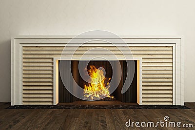 Fireplace in the light interior of stylish home Stock Photo