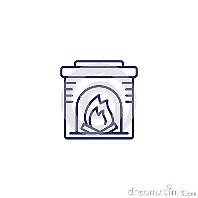 fireplace line icon on white Vector Illustration