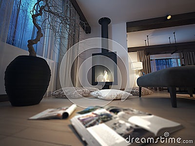 Fireplace, lounge room Stock Photo