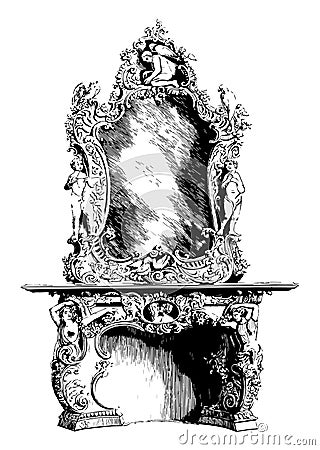 Fireplace with Mirror, design, vintage engraving Vector Illustration