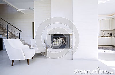 Fireplace in modern, new house Stock Photo