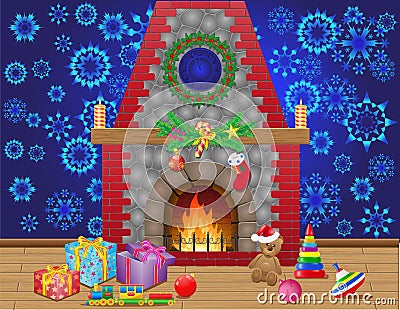 Fireplace room with christmas gifts Vector Illustration