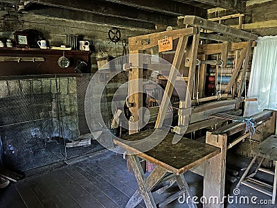Weaver’s Loom Inside an 1800’s Recreated Home in Spring Mill State Park Editorial Stock Photo
