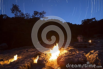 The fires of Yanartas at night, Antalya, Turkey Stock Photo