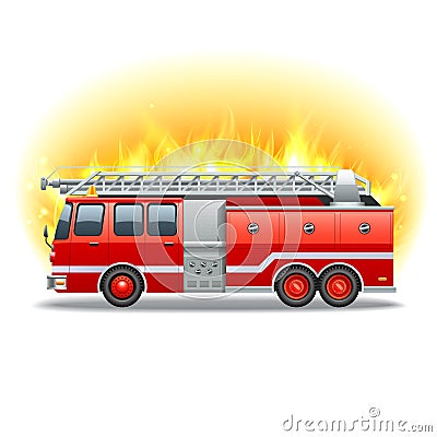 Firetruck in fire Vector Illustration