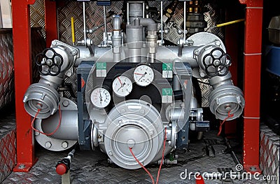 Firetruck water pump controls Stock Photo