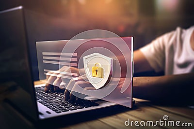 firewall and internet security concept, secured access to user personal data information, cybersecurity, internet security, screen Stock Photo