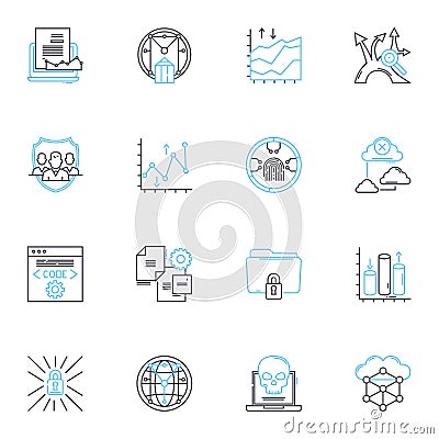 Firewall protection linear icons set. Security, Block, Access, Monitor, Privacy, Firewall, Nerk line vector and concept Vector Illustration