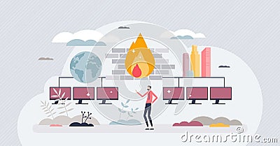 Firewall security for browsing and data protection tiny person concept Vector Illustration