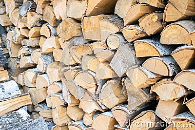 firewood, birch logs. stack of dry wood logs Stock Photo