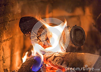 Firewood burning Stock Photo