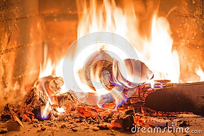 Firewood burning Stock Photo