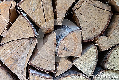 Firewood chopped logs piece background pattern light beige pattern Stock Photo