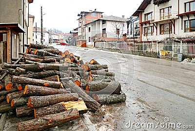 Firewood at the street in Bansko Stock Photo