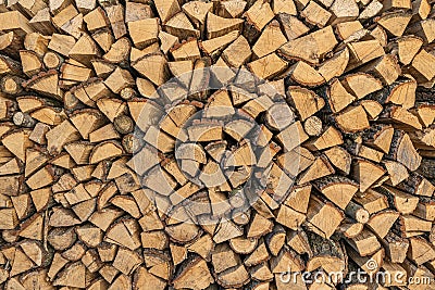 Firewood texture. Pile of dry chopped fire wood background Stock Photo