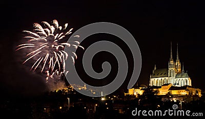 Firework above cathedral Petrov Stock Photo