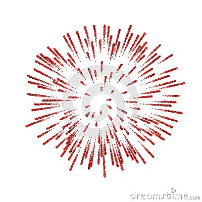 Firework . Beautiful red salute on white background. Bright firework decoration for Christmas card, Happy New Vector Illustration