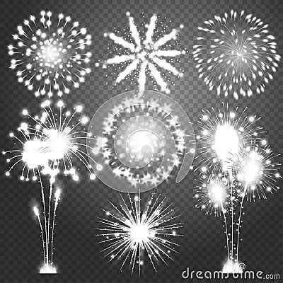 Firework bursting in various shapes sparkling pictograms set. Abstract vector illustration Vector Illustration