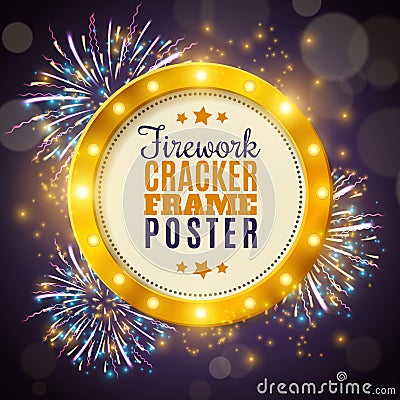 Firework Cracker Frame Colorful Background Poster Vector Illustration