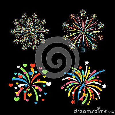 Firework different shapes colorful festive vector. Vector Illustration