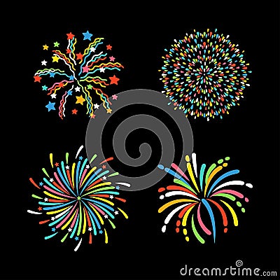 Firework different shapes colorful festive vector. Vector Illustration