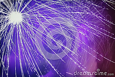 Firework with effects, noise, light and floating smoke close-up Stock Photo