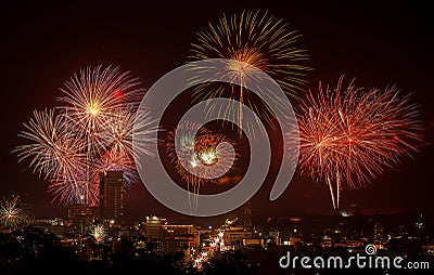 Firework of HuaHin Countdown on new year's eve, Thailand Stock Photo