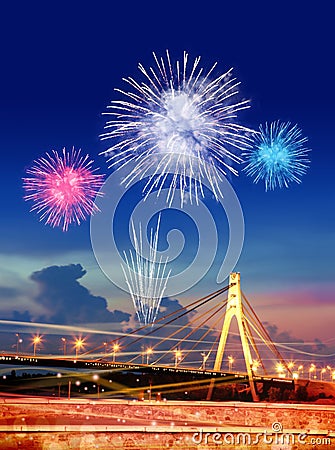 Firework over city at night Stock Photo