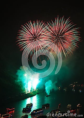 Firework over the rhine valley Stock Photo