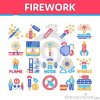 Firework Pyrotechnic Collection Icons Set Vector Vector Illustration