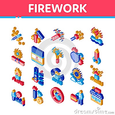 Firework Pyrotechnic Isometric Icons Set Vector Vector Illustration