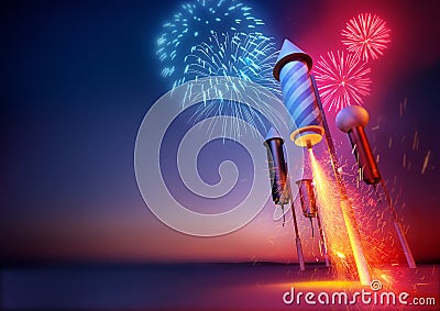 Firework Rockets Cartoon Illustration