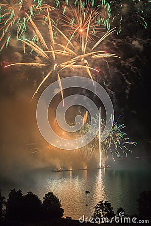 Firework on a swiss lake Stock Photo