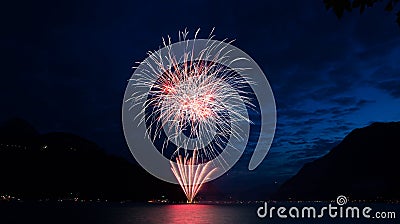 Firework on Swiss National Day in Brunnen Stock Photo