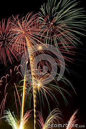 Beautiful fireworks display lights up the nighttime sky Stock Photo